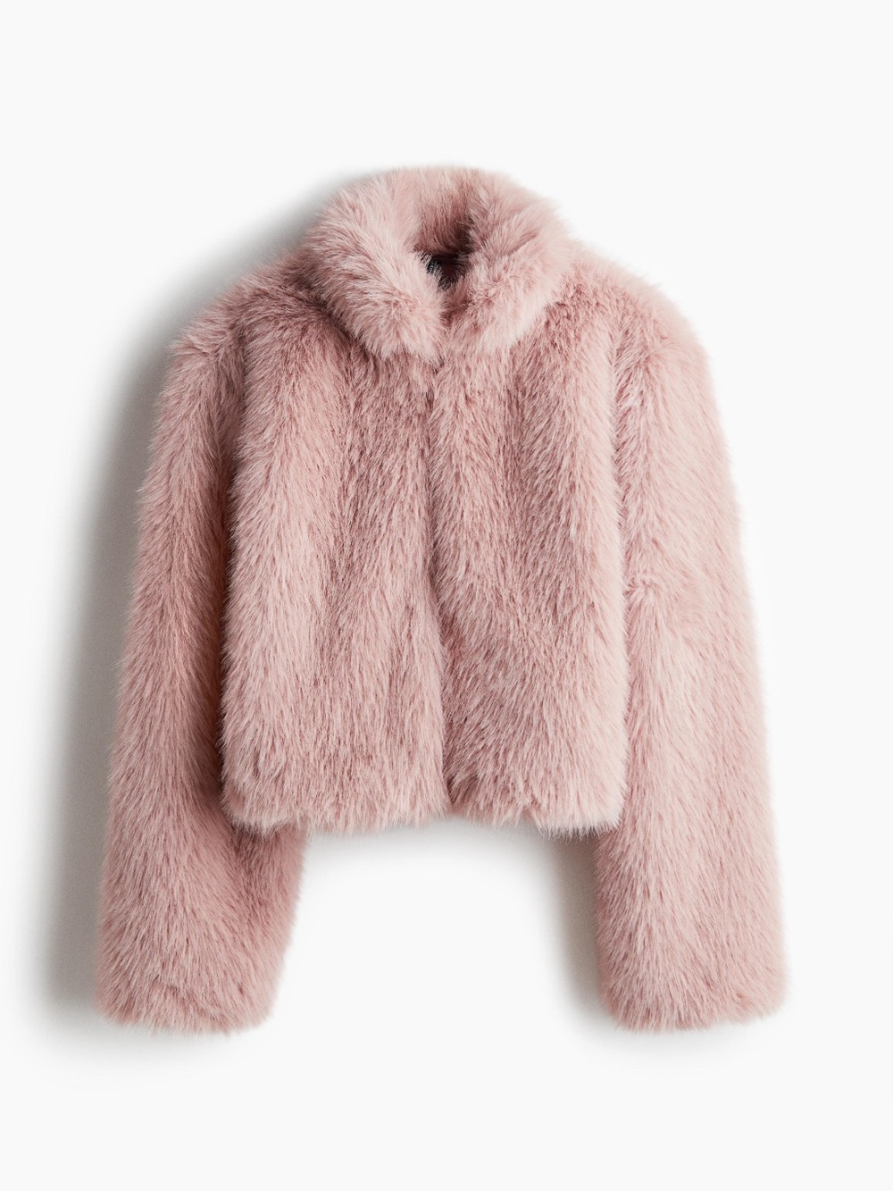 H&M Blush Pink Teddy Faux-Fur Cropped Jacket